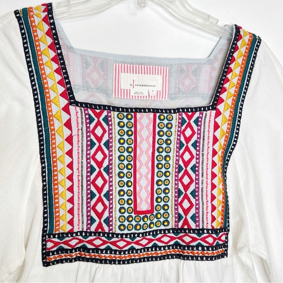 Anthropologie Womens Abigail Embroidered Tunic Top S NWT White Peasant Bohemian - Picture 3 of 8